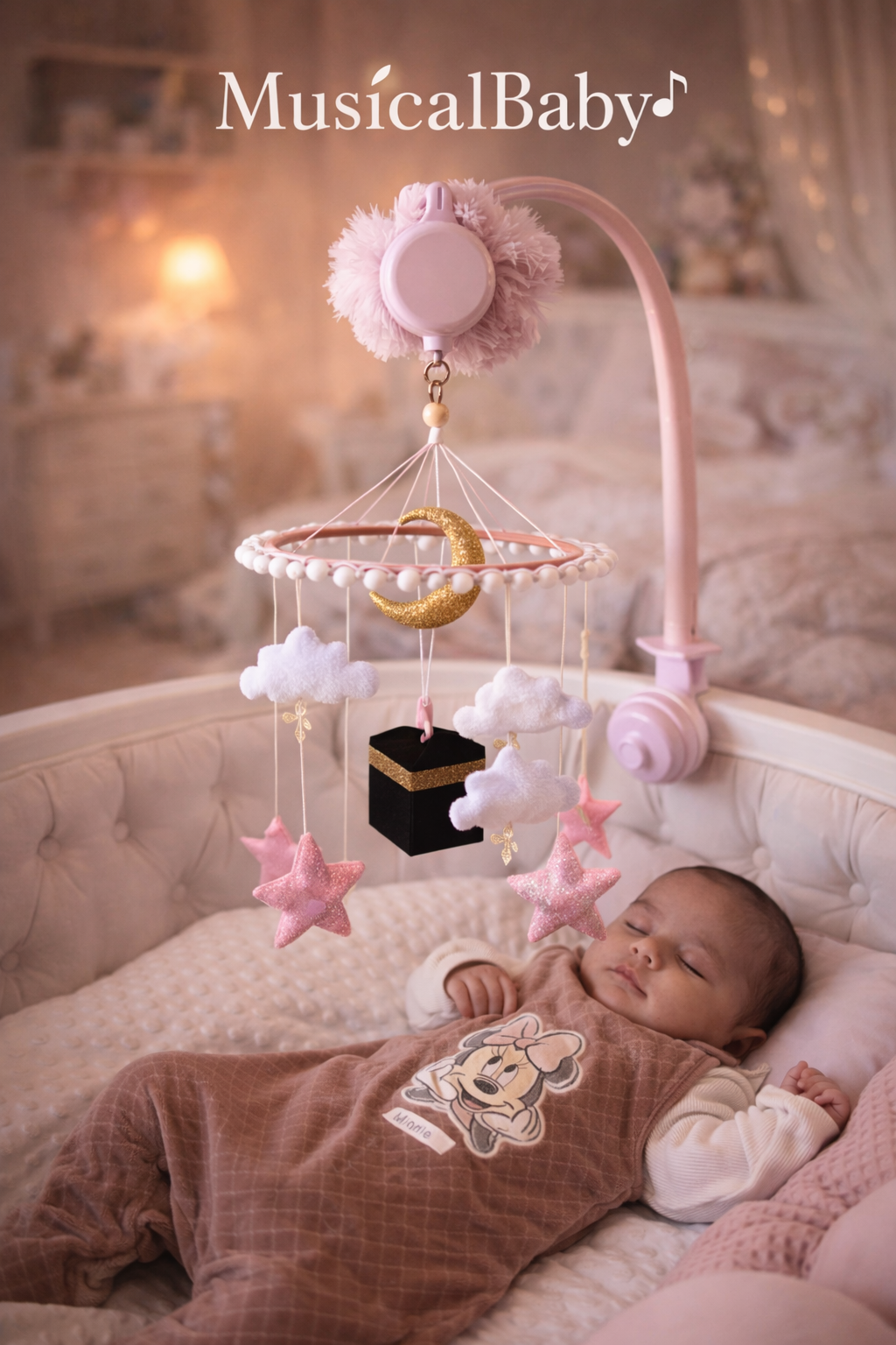 Mobile Musical coranique bébé étoile rose